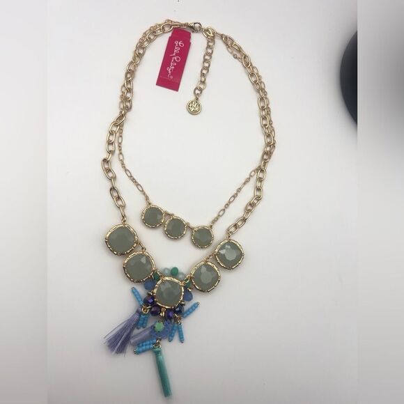 Gold and Blue Statement Necklace - Picture 4 of 5